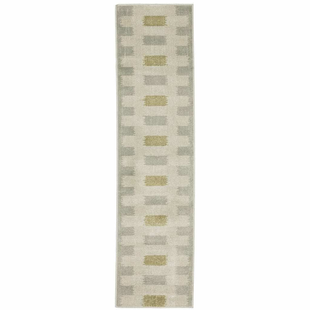 2' X 8' Beige Grey Gold And Green Geometric Power Loom Stain Resistant Runner Rug - Homeroots - Flyclothing LLC