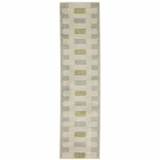 2' X 8' Beige Grey Gold And Green Geometric Power Loom Stain Resistant Runner Rug - Homeroots - Flyclothing LLC