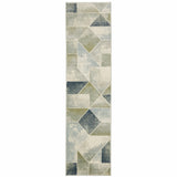 2' X 8' Blue Green Grey Gold And Ivory Geometric Power Loom Stain Resistant Runner Rug - Homeroots