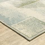 2' X 8' Blue Green Grey Gold And Ivory Geometric Power Loom Stain Resistant Runner Rug - Homeroots