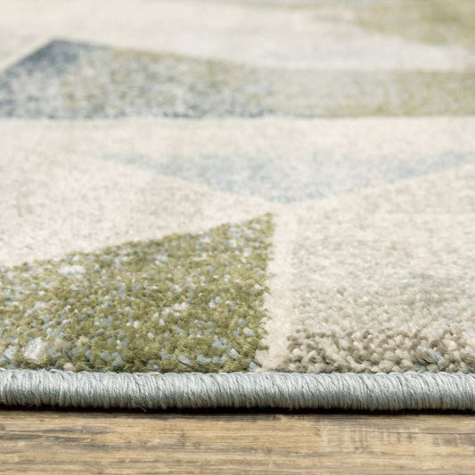 2' X 8' Blue Green Grey Gold And Ivory Geometric Power Loom Stain Resistant Runner Rug - Homeroots - Flyclothing LLC