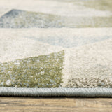2' X 8' Blue Green Grey Gold And Ivory Geometric Power Loom Stain Resistant Runner Rug