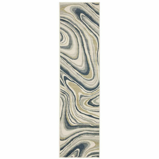 2' X 8' Gray And Ivory Abstract Power Loom Runner Rug - Homeroots - Flyclothing LLC
