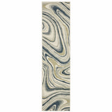 2' X 8' Gray And Ivory Abstract Power Loom Runner Rug - Homeroots