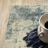 2' X 8' Beige Teal Grey And Gold Abstract Power Loom Stain Resistant Runner Rug - Homeroots