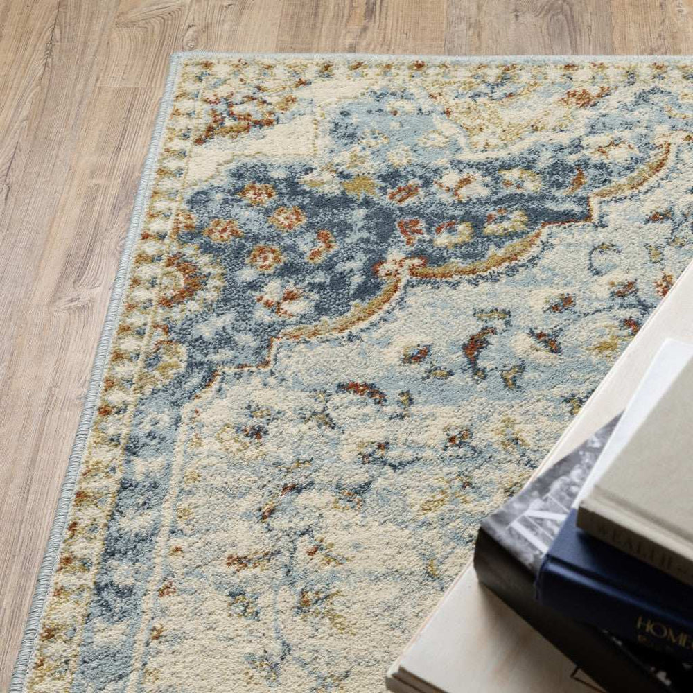 2' X 8' Blue Beige Rust Gold And Teal Oriental Power Loom Stain Resistant Runner Rug - Homeroots - Flyclothing LLC