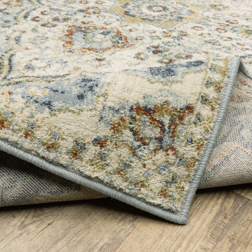 2' X 8' Blue Beige Rust Gold And Teal Oriental Power Loom Stain Resistant Runner Rug - Homeroots - Flyclothing LLC