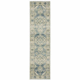 2' X 8' Blue Grey Beige And Teal Oriental Power Loom Stain Resistant Runner Rug - Homeroots