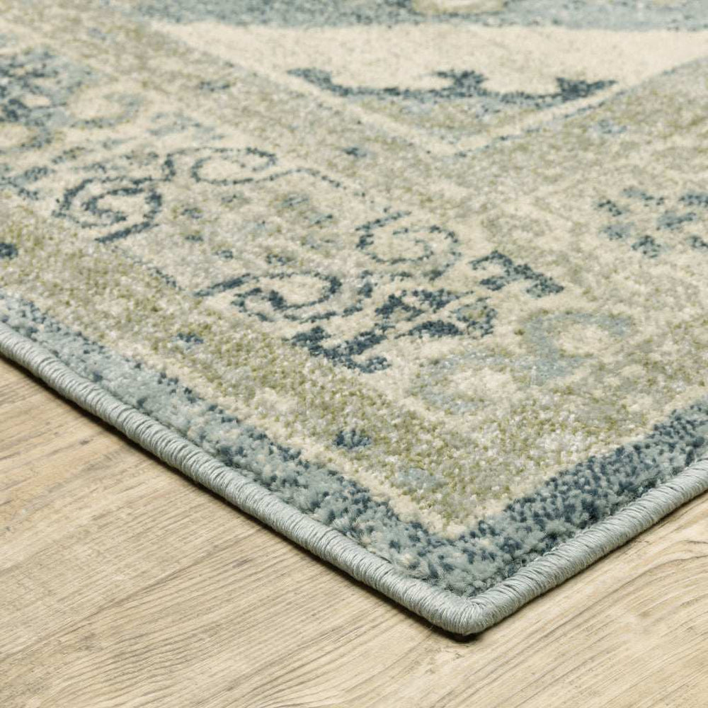 2' X 8' Blue Grey Beige And Teal Oriental Power Loom Stain Resistant Runner Rug - Homeroots - Flyclothing LLC