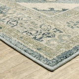 2' X 8' Blue Grey Beige And Teal Oriental Power Loom Stain Resistant Runner Rug