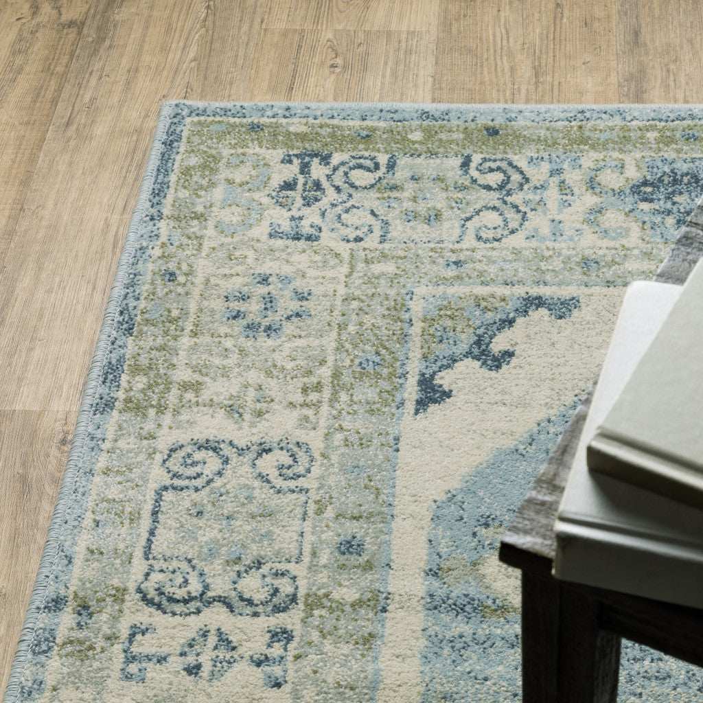 2' X 8' Blue Grey Beige And Teal Oriental Power Loom Stain Resistant Runner Rug - Homeroots - Flyclothing LLC