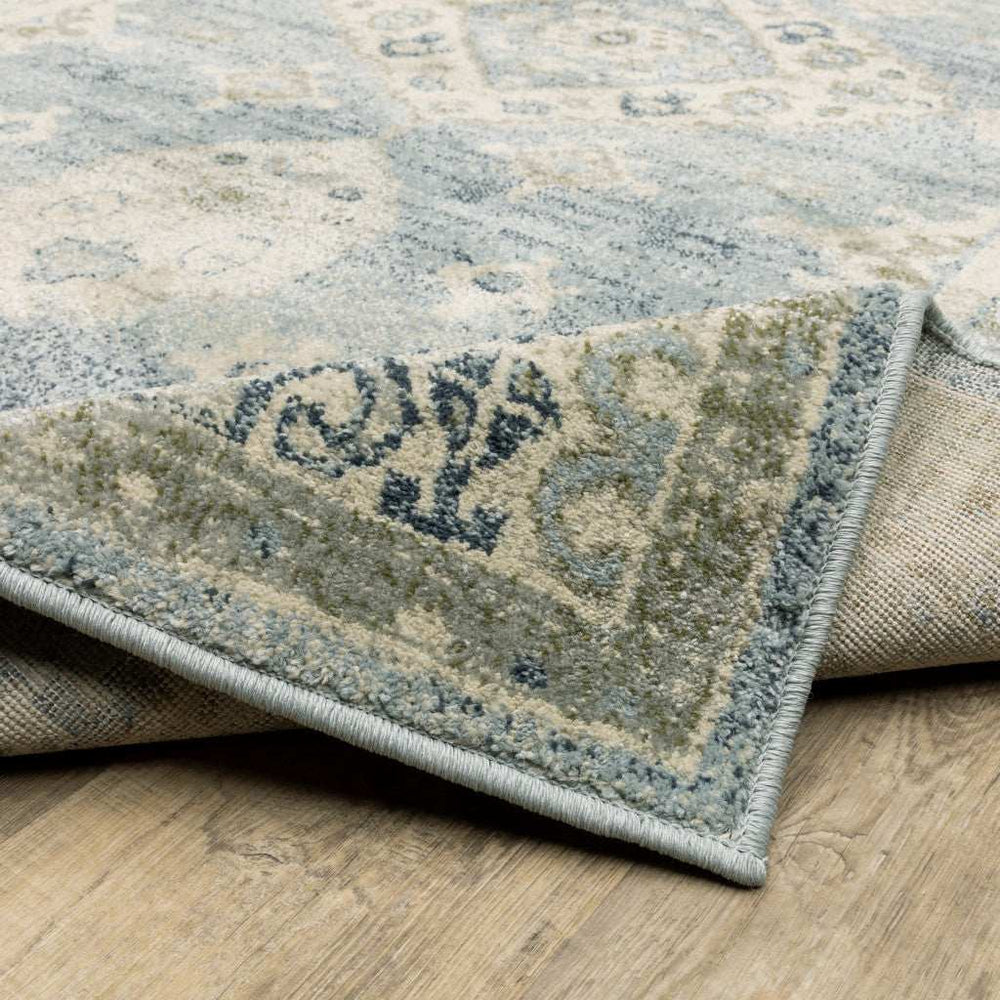 2' X 8' Blue Grey Beige And Teal Oriental Power Loom Stain Resistant Runner Rug - Homeroots - Flyclothing LLC