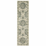 2' X 8' Ivory Blue Teal Grey And Olive Green Oriental Power Loom Stain Resistant Runner Rug - Homeroots - Flyclothing LLC
