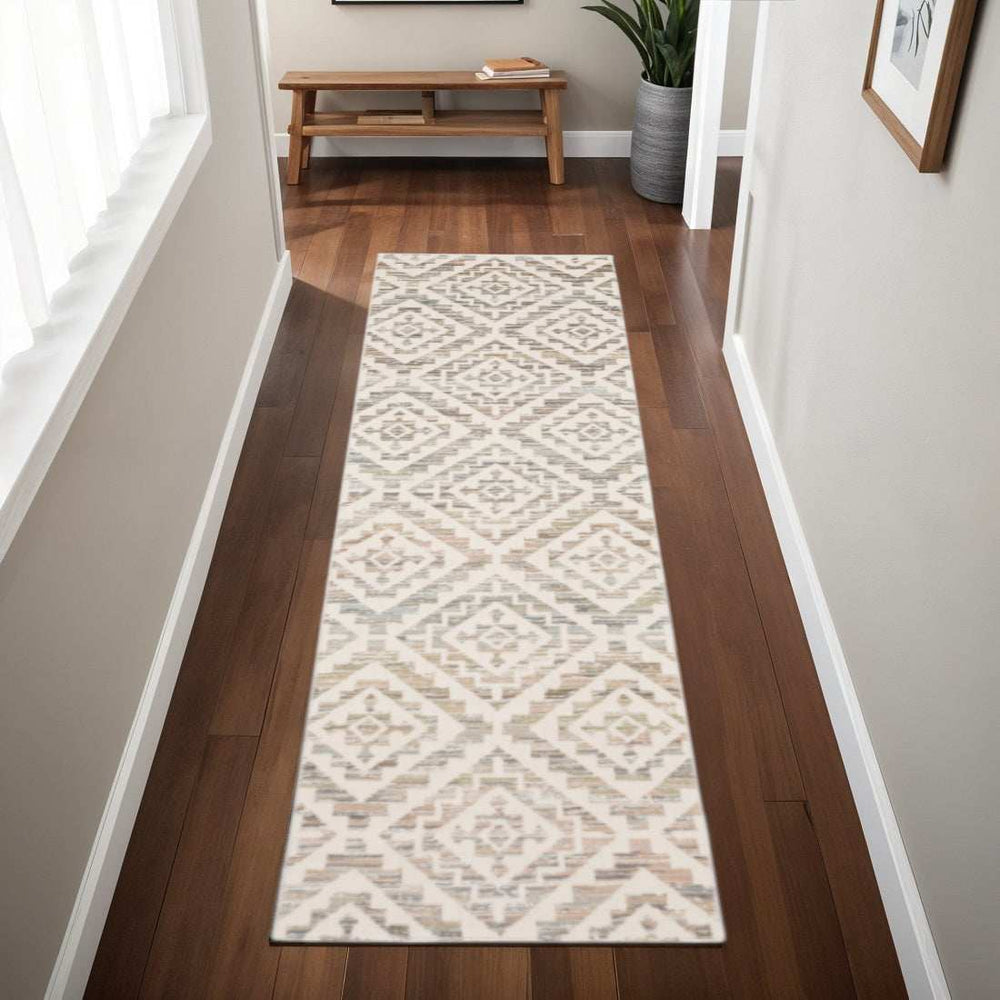 2' X 8' Grey Pink And Sage Geometric Power Loom Stain Resistant Runner Rug - Homeroots - Flyclothing LLC