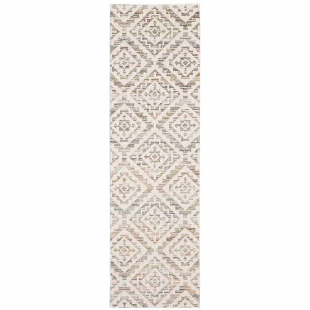 2' X 8' Grey Pink And Sage Geometric Power Loom Stain Resistant Runner Rug - Homeroots - Flyclothing LLC