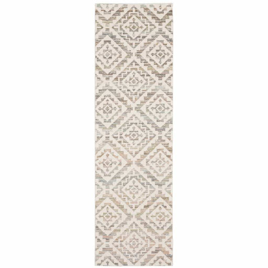 2' X 8' Grey Pink And Sage Geometric Power Loom Stain Resistant Runner Rug - Homeroots - Flyclothing LLC
