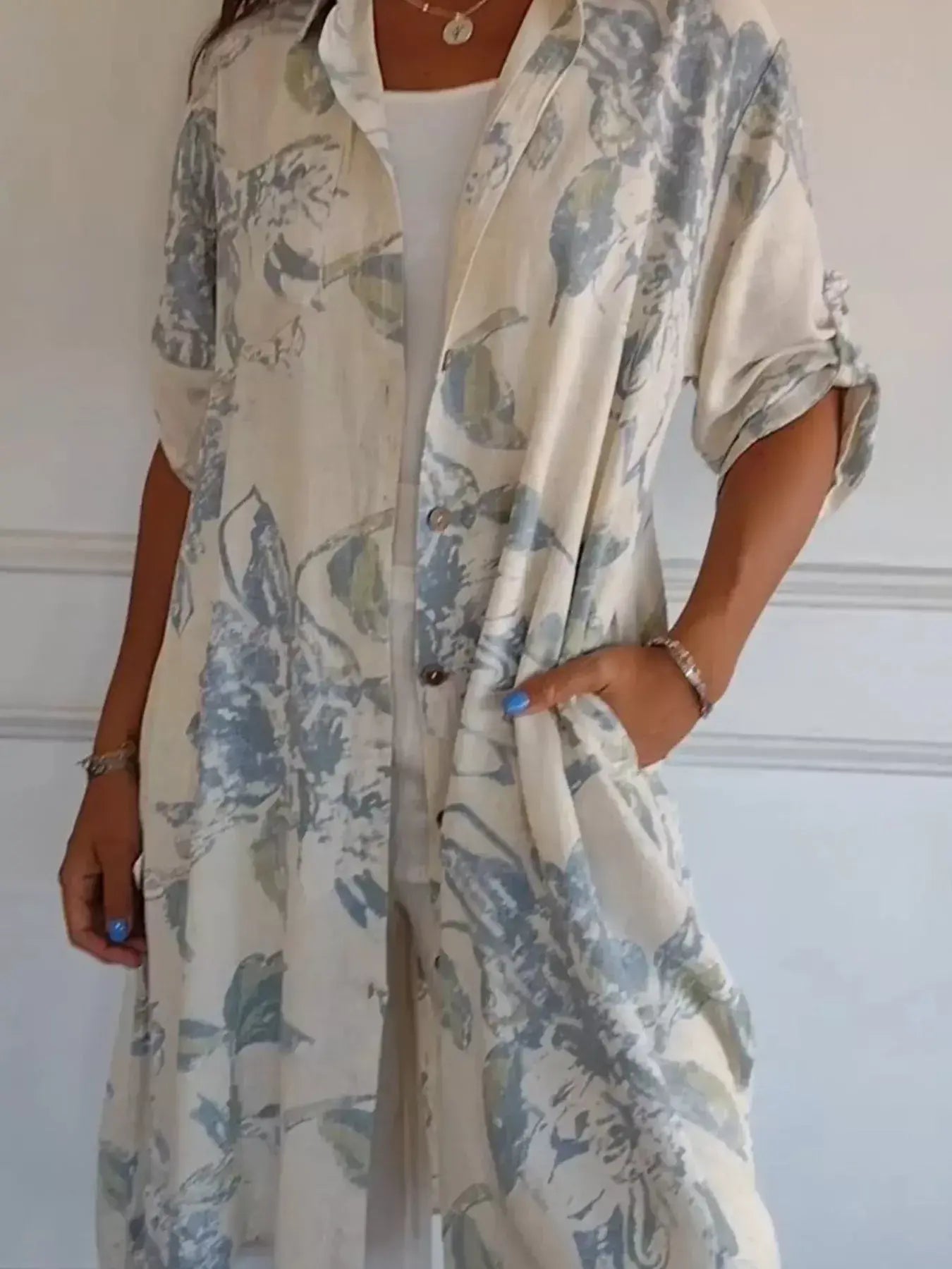 Full Size Floral Print Button-Up Shirt Dress Plus Size - Trendsi - Flyclothing LLC