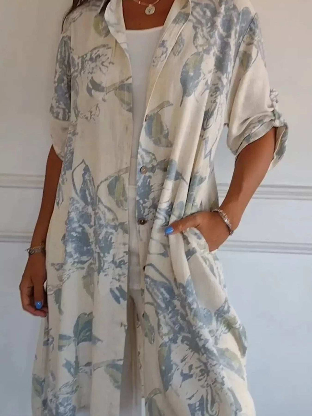 Full Size Floral Print Button-Up Shirt Dress Plus Size - Trendsi - Flyclothing LLC