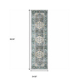 2' X 8' Blue Ivory Teal Brown And Gold Oriental Printed Stain Resistant Non Skid Runner Rug - Homeroots - Flyclothing LLC