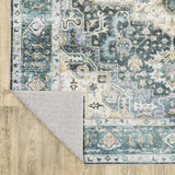 4' X 6' Blue Ivory Teal Brown And Gold Oriental Printed Stain Resistant Non Skid Area Rug - Homeroots - Flyclothing LLC