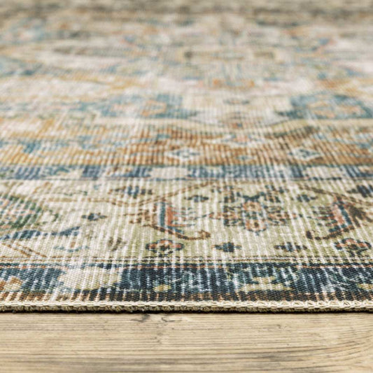 2' X 8' Blue Gold Brown Green And Salmon Oriental Printed Stain Resistant Non Skid Runner Rug - Homeroots - Flyclothing LLC