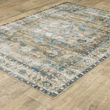 2' X 8' Blue Gold Brown Green And Salmon Oriental Printed Stain Resistant Non Skid Runner Rug
