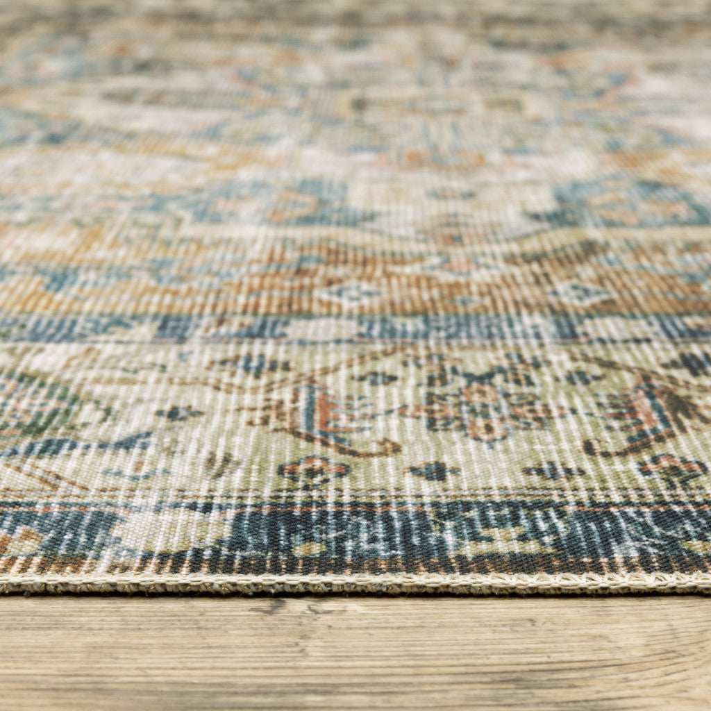 4' X 6' Blue Gold Brown Green And Salmon Oriental Printed Stain Resistant Non Skid Area Rug - Homeroots - Flyclothing LLC