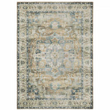 7' X 10' Blue Gold Brown Green And Salmon Oriental Printed Stain Resistant Non Skid Area Rug - Homeroots - Flyclothing LLC