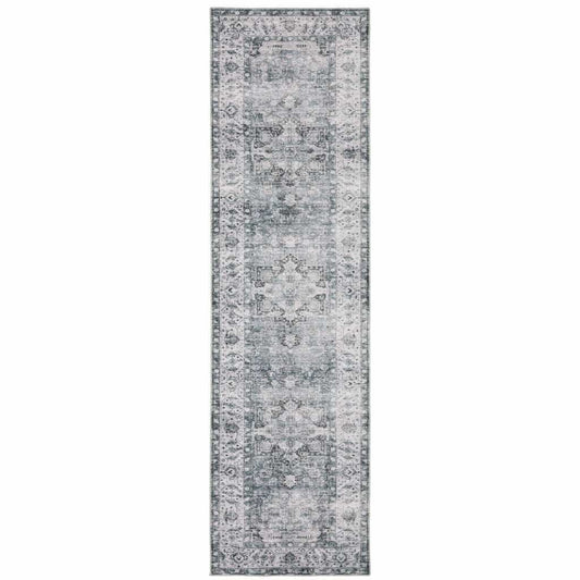 8' Gray And Ivory Oriental Printed Non Skid Runner Rug - Homeroots - Flyclothing LLC