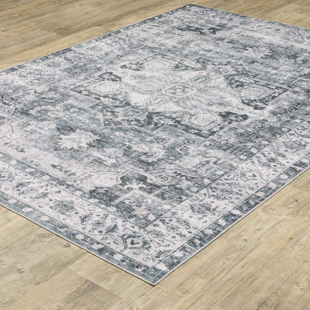8' Gray And Ivory Oriental Printed Non Skid Runner Rug - Homeroots - Flyclothing LLC