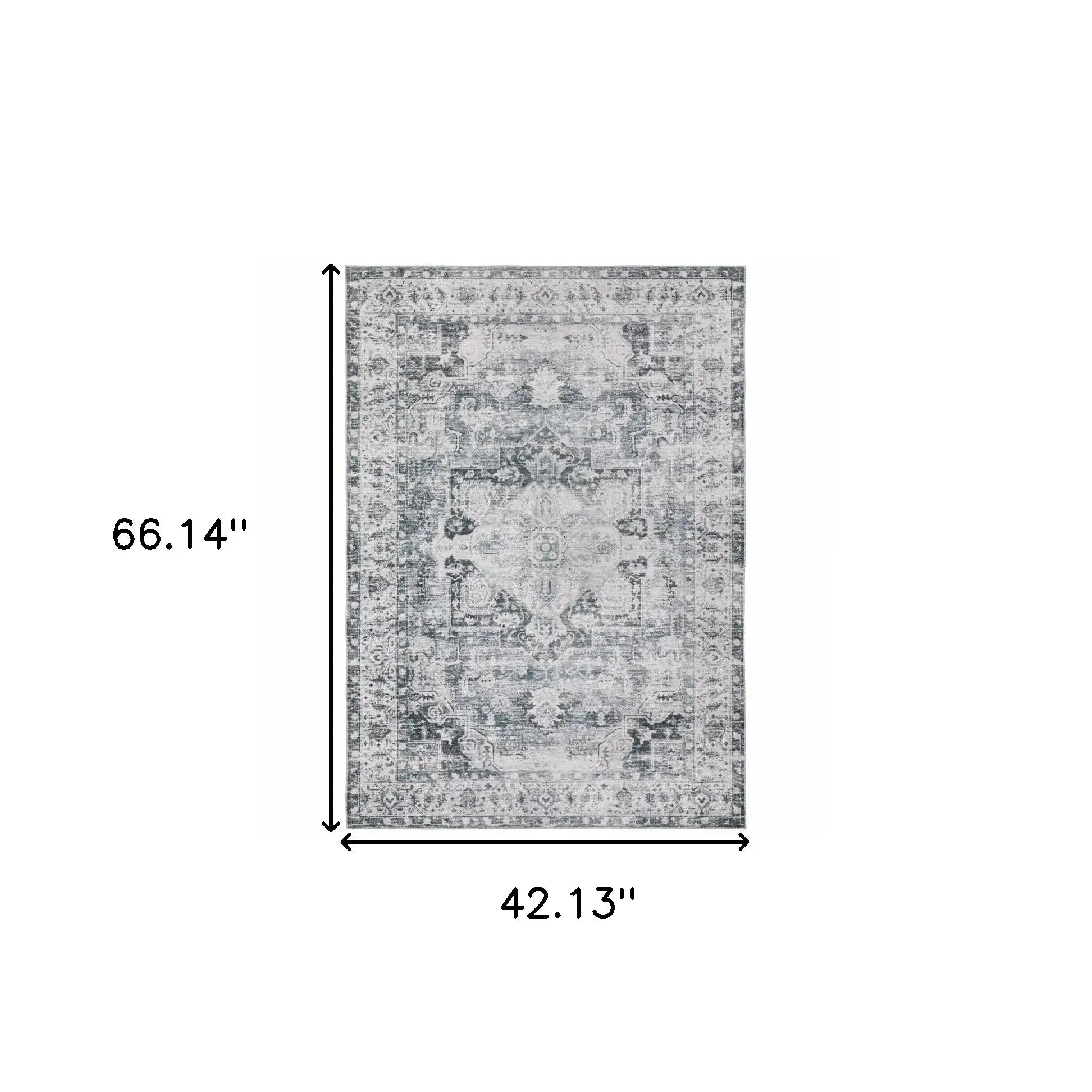 4' X 6' Navy Blue Ivory And Grey Oriental Printed Stain Resistant Non Skid Area Rug - Homeroots - Flyclothing LLC