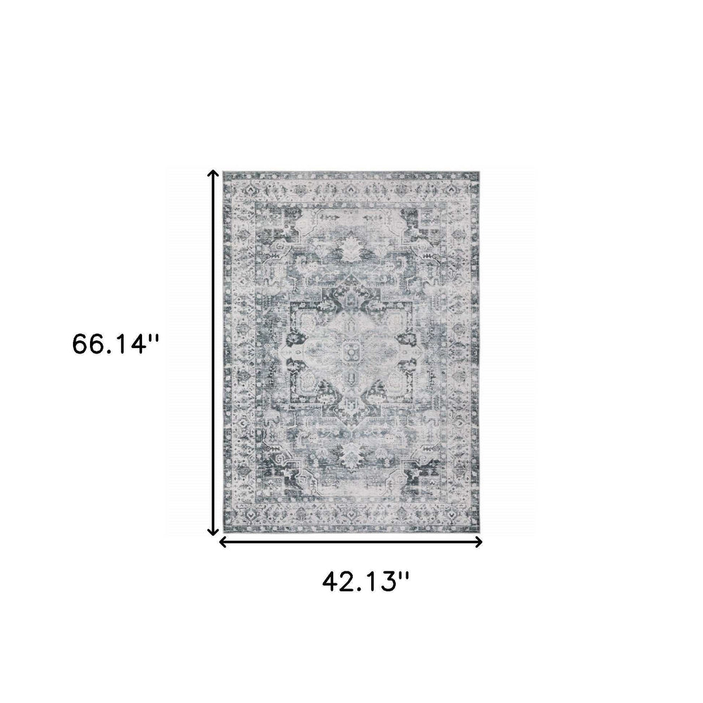 4' X 6' Navy Blue Ivory And Grey Oriental Printed Stain Resistant Non Skid Area Rug - Homeroots - Flyclothing LLC