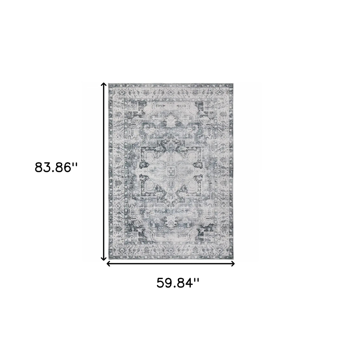 5' X 7' Navy Blue Ivory And Grey Oriental Printed Stain Resistant Non Skid Area Rug - Homeroots - Flyclothing LLC