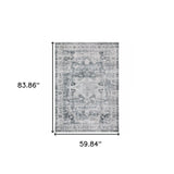 5' X 7' Navy Blue Ivory And Grey Oriental Printed Stain Resistant Non Skid Area Rug - Homeroots - Flyclothing LLC