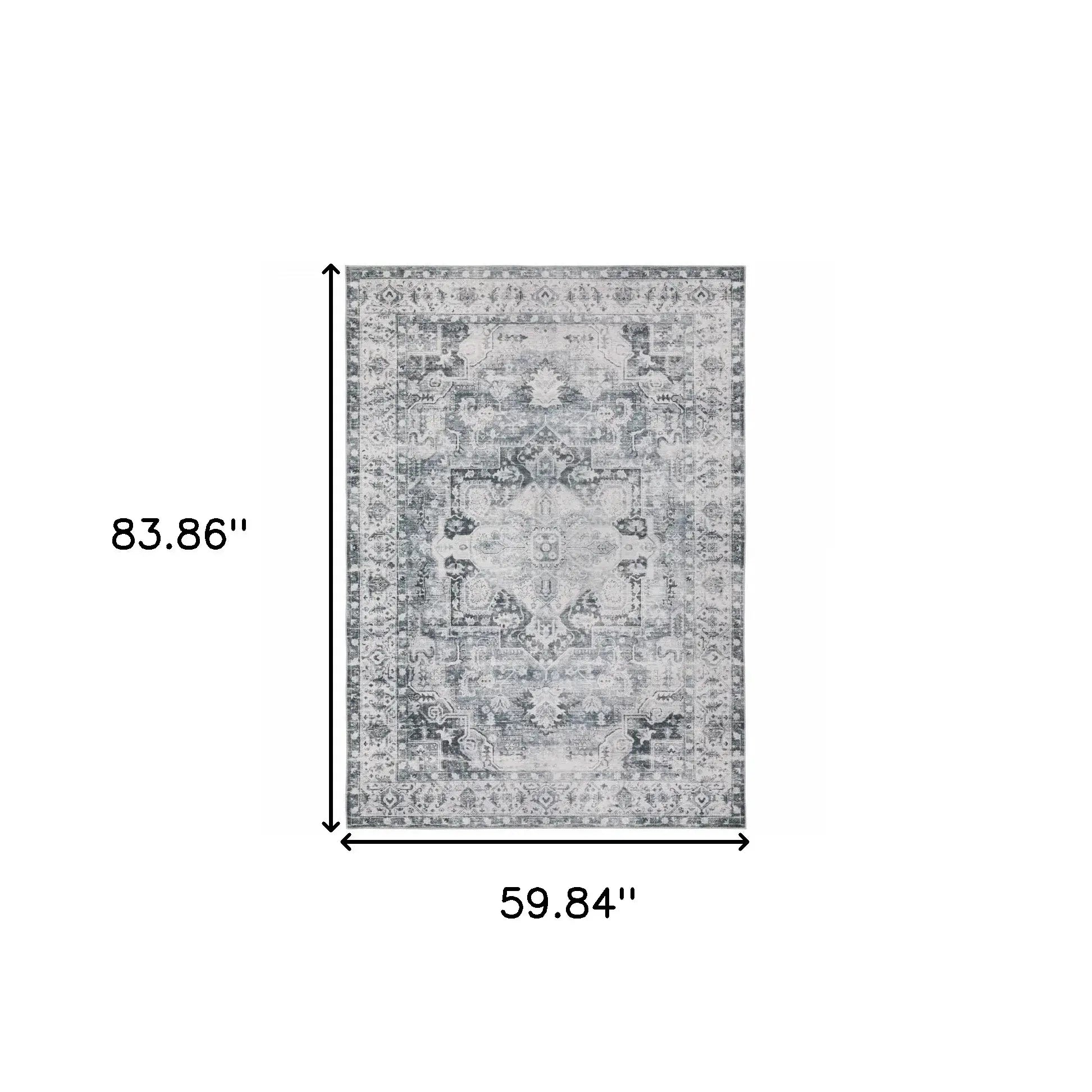 5' X 7' Navy Blue Ivory And Grey Oriental Printed Stain Resistant Non Skid Area Rug - Homeroots - Flyclothing LLC