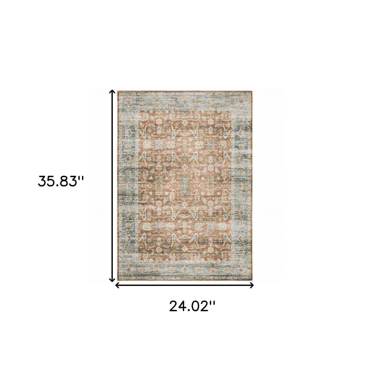2' X 3' Rust Blue Ivory And Gold Oriental Printed Stain Resistant Non Skid Area Rug - Homeroots - Flyclothing LLC