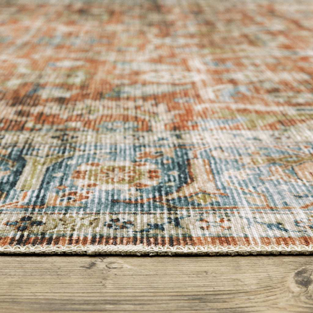 2' X 3' Rust Blue Ivory And Gold Oriental Printed Stain Resistant Non Skid Area Rug - Homeroots - Flyclothing LLC