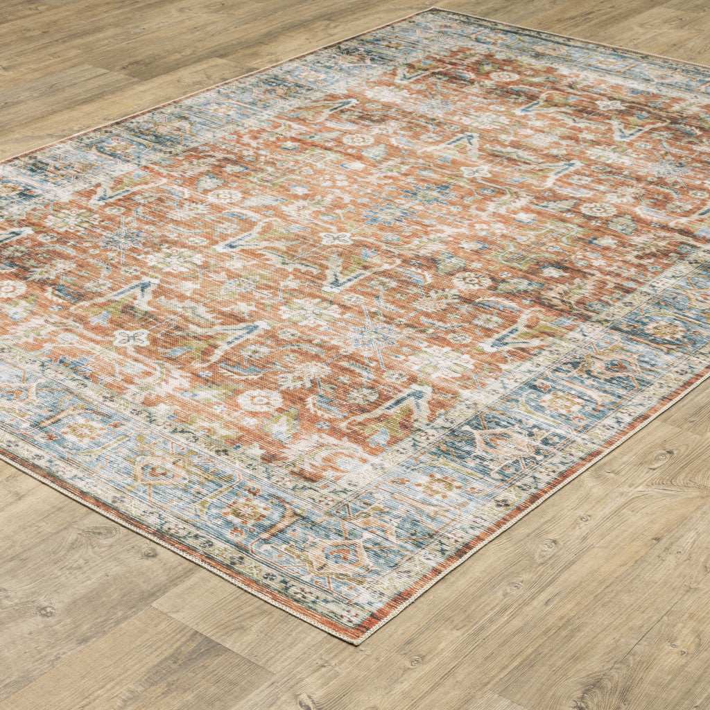 2' X 3' Rust Blue Ivory And Gold Oriental Printed Stain Resistant Non Skid Area Rug - Homeroots - Flyclothing LLC