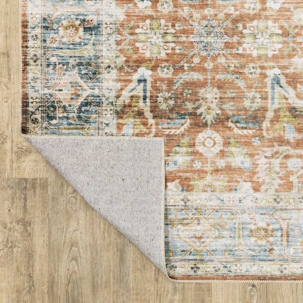2' X 3' Rust Blue Ivory And Gold Oriental Printed Stain Resistant Non Skid Area Rug - Homeroots - Flyclothing LLC