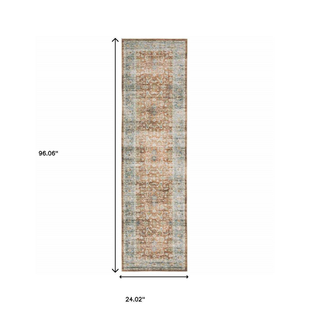 2' X 8' Rust Blue Ivory And Gold Oriental Printed Stain Resistant Non Skid Runner Rug - Homeroots - Flyclothing LLC