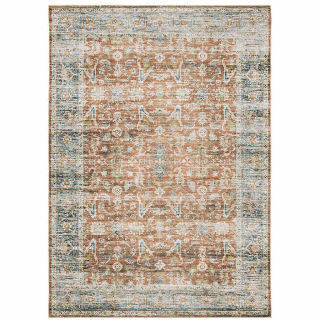 4' X 6' Rust Blue Ivory And Gold Oriental Printed Stain Resistant Non Skid Area Rug - Homeroots - Flyclothing LLC