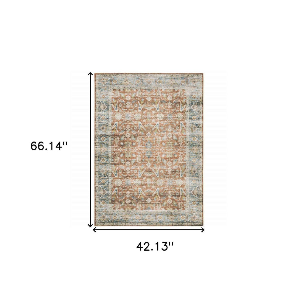 4' X 6' Rust Blue Ivory And Gold Oriental Printed Stain Resistant Non Skid Area Rug - Homeroots - Flyclothing LLC