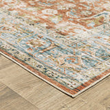 4' X 6' Rust Blue Ivory And Gold Oriental Printed Stain Resistant Non Skid Area Rug