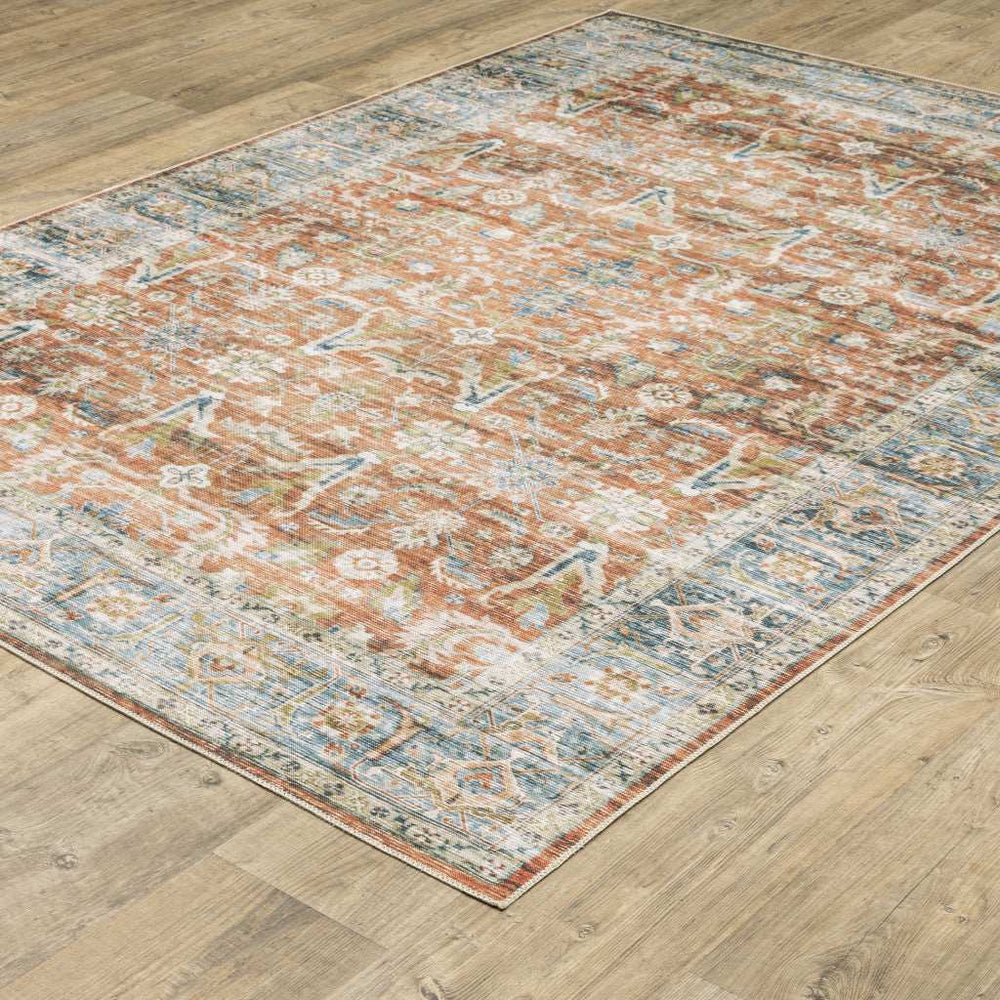 4' X 6' Rust Blue Ivory And Gold Oriental Printed Stain Resistant Non Skid Area Rug - Homeroots - Flyclothing LLC