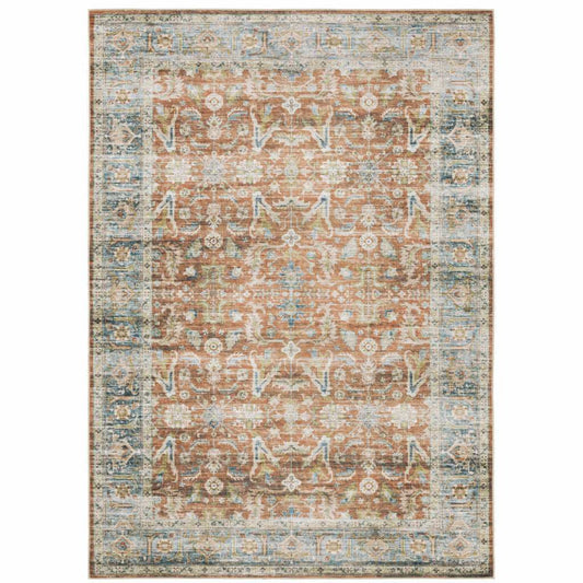5' X 7' Rust Blue Ivory And Gold Oriental Printed Stain Resistant Non Skid Area Rug - Homeroots - Flyclothing LLC