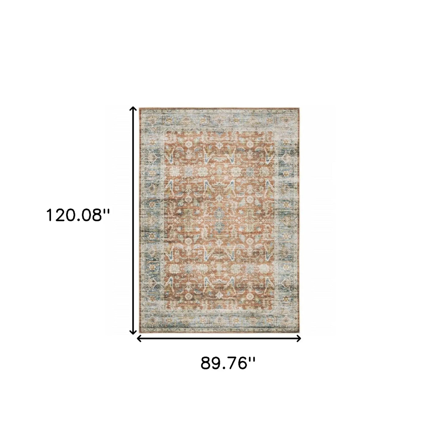 7' X 10' Rust Blue Ivory And Gold Oriental Printed Stain Resistant Non Skid Area Rug - Homeroots - Flyclothing LLC