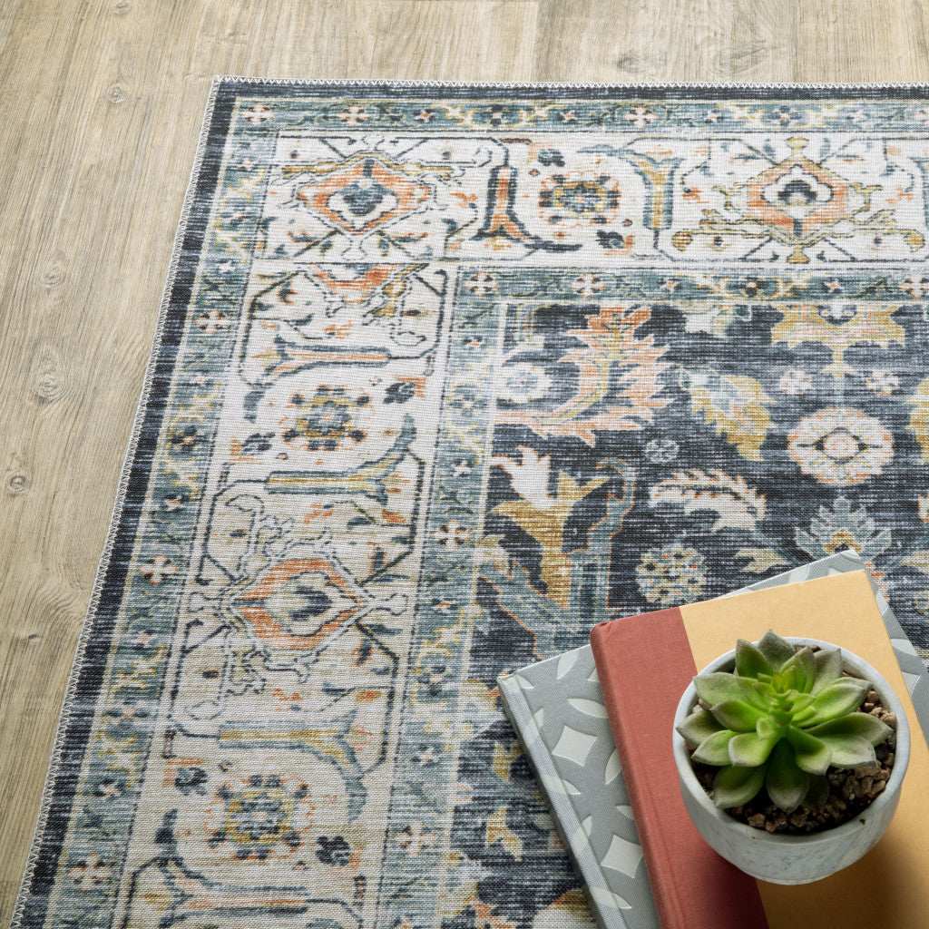 2' X 3' Blue Gold Rust Ivory And Olive Oriental Printed Stain Resistant Non Skid Area Rug - Homeroots - Flyclothing LLC