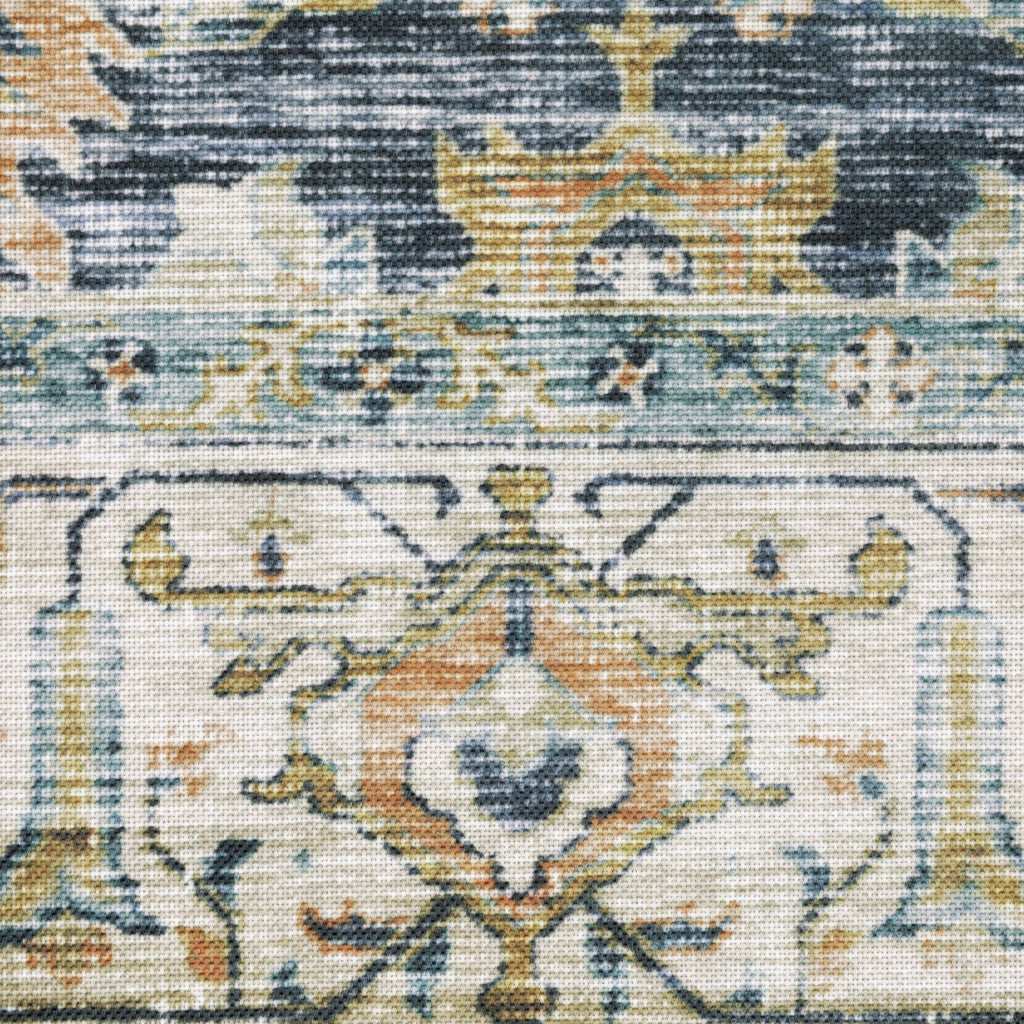 2' X 3' Blue Gold Rust Ivory And Olive Oriental Printed Stain Resistant Non Skid Area Rug - Homeroots - Flyclothing LLC