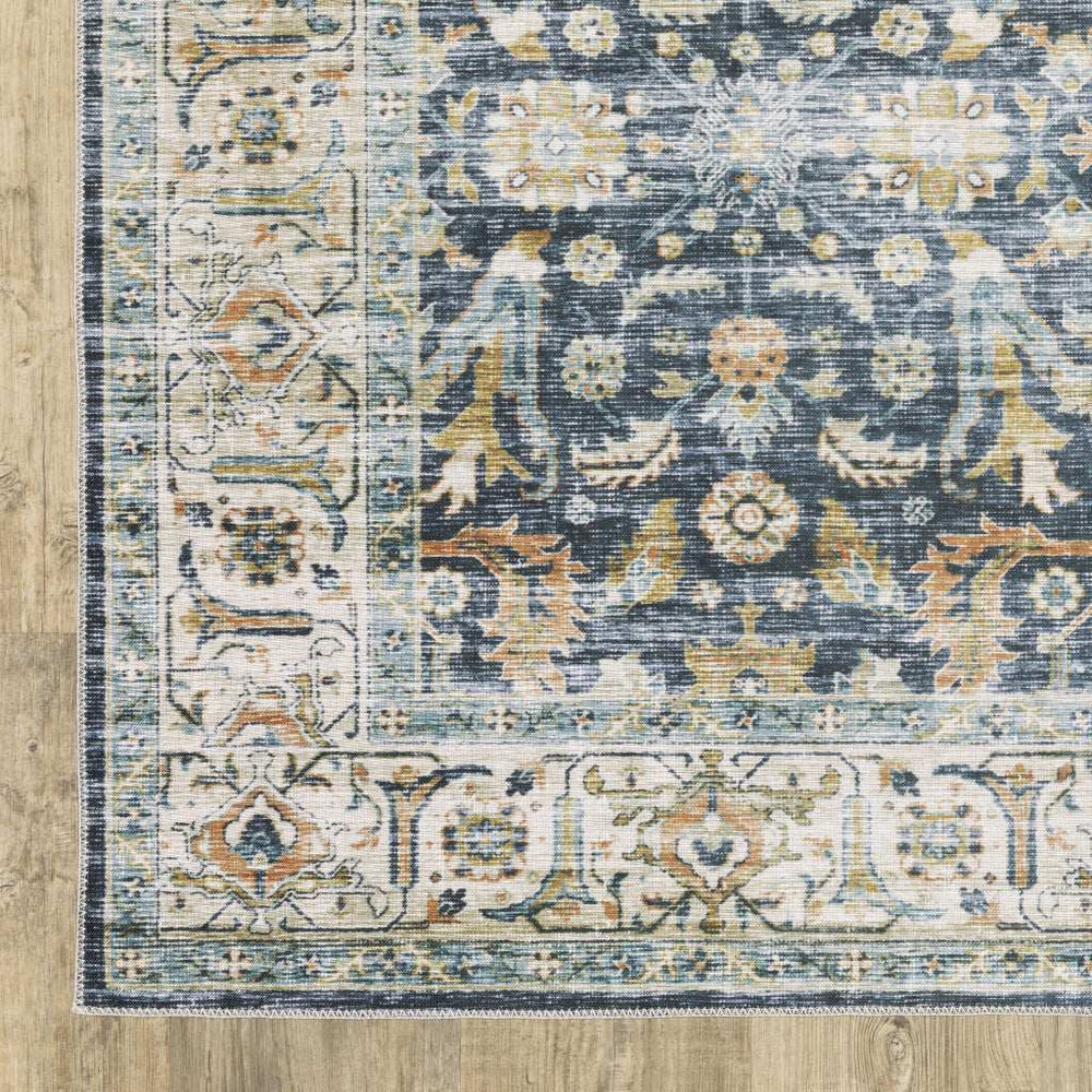 2' X 3' Blue Gold Rust Ivory And Olive Oriental Printed Stain Resistant Non Skid Area Rug - Homeroots