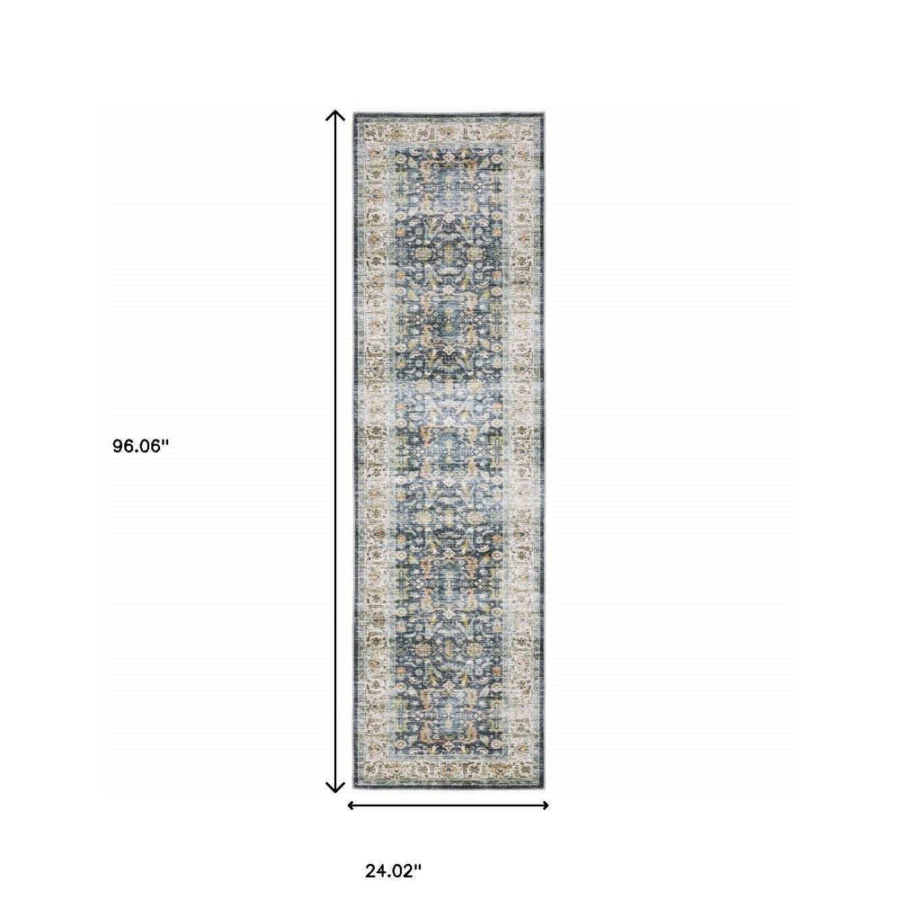 2' X 8' Blue Gold Rust Ivory And Olive Oriental Printed Stain Resistant Non Skid Runner Rug - Homeroots - Flyclothing LLC